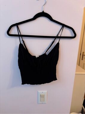 Garage Black Smocked Cami Top with Adjustable Straps